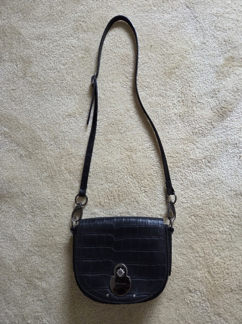 LONGCHAMP Croc Leather Crossbody Bag